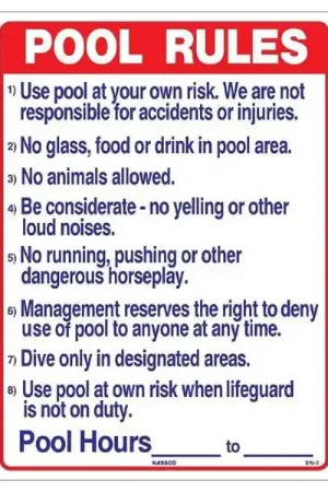 National Stock Sign - SW-2 Commercial Pool Rules Sign New Arrival